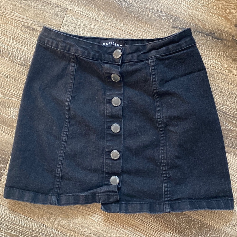 Parisian Black Denim Button Down Mini Skirt Size 8
